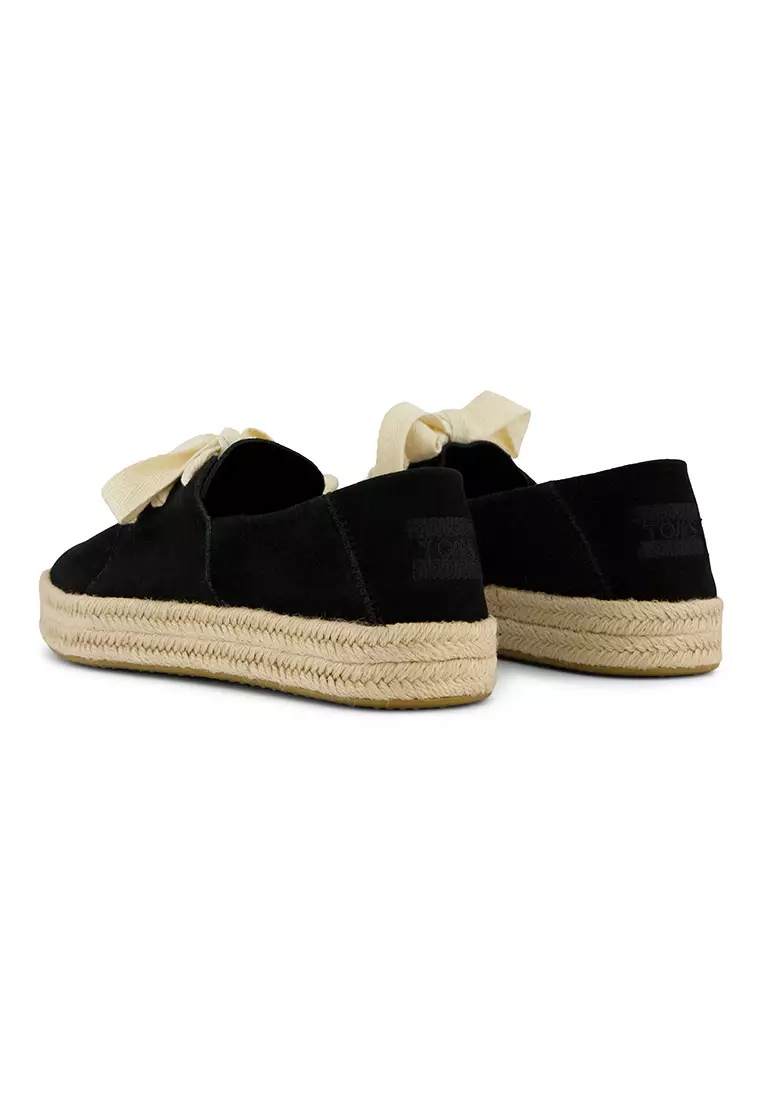 TOMS Women Carolina Lace Up Black Suede Espadrille