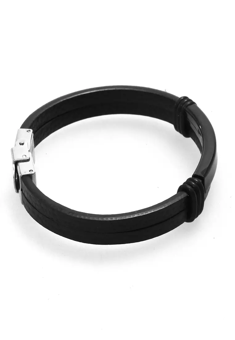 Aleda Gelang Kasual Pria Wanita Aksesoris Fashion Adjustable Strap Material Leather ORIGINAL - Black