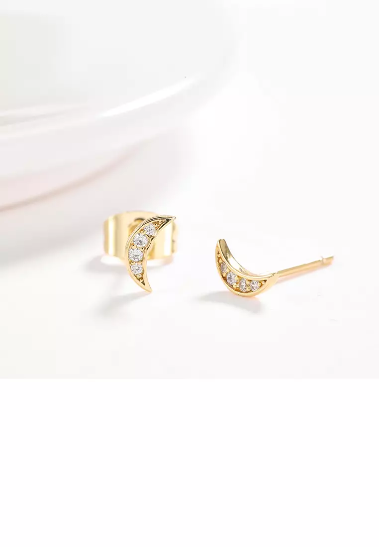 Buy Glamorousky Fashion Simple Plated Gold Moon Cubic Zirconia