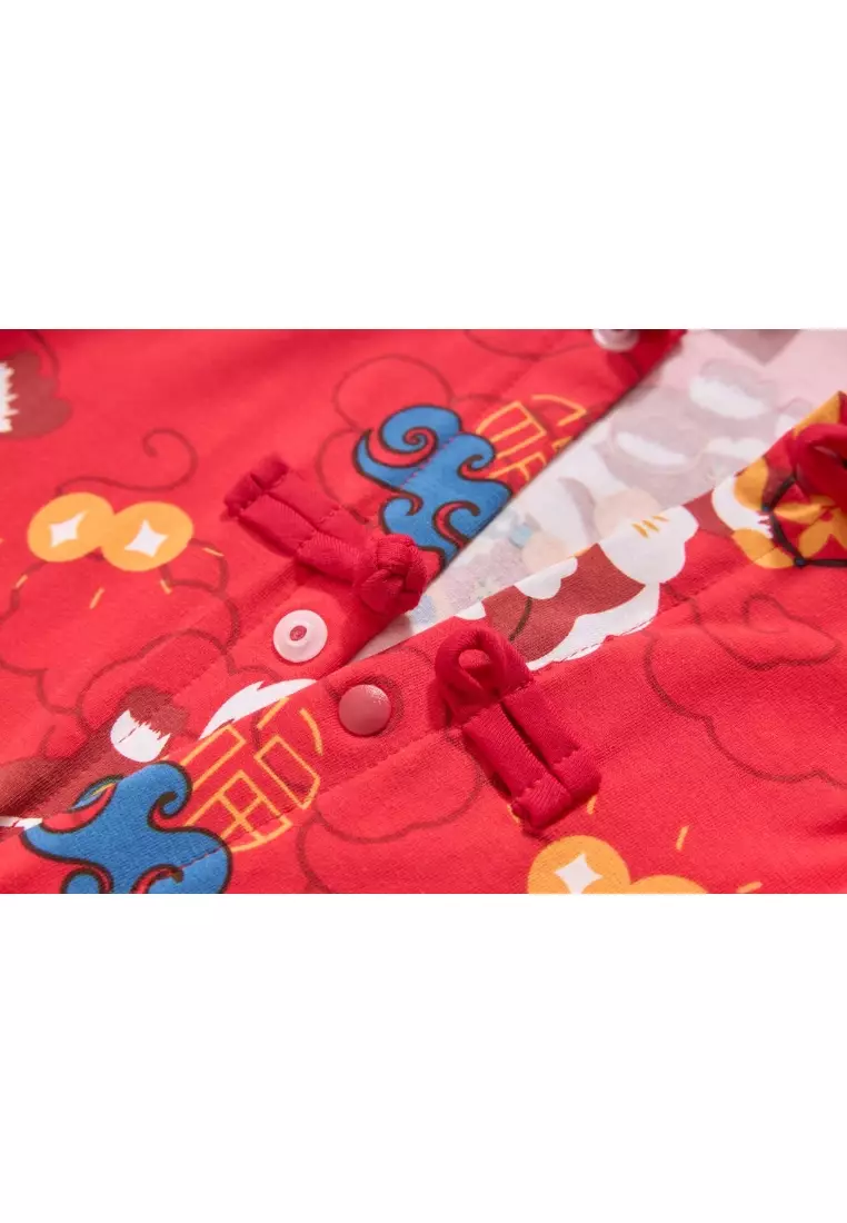 現貨 農曆新年紅色醒獅嬰兒男童唐装連身衣 新加坡外出服