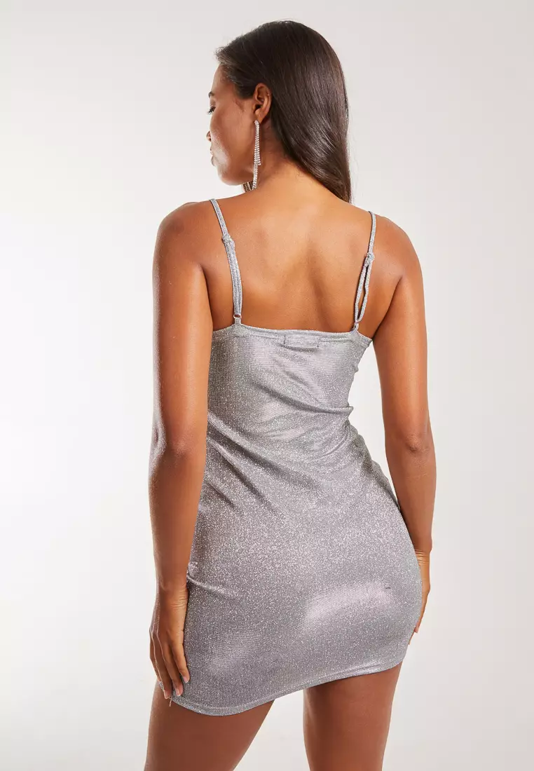 Pink Vanilla Silver Metallic Scoop Neck Mini Dress