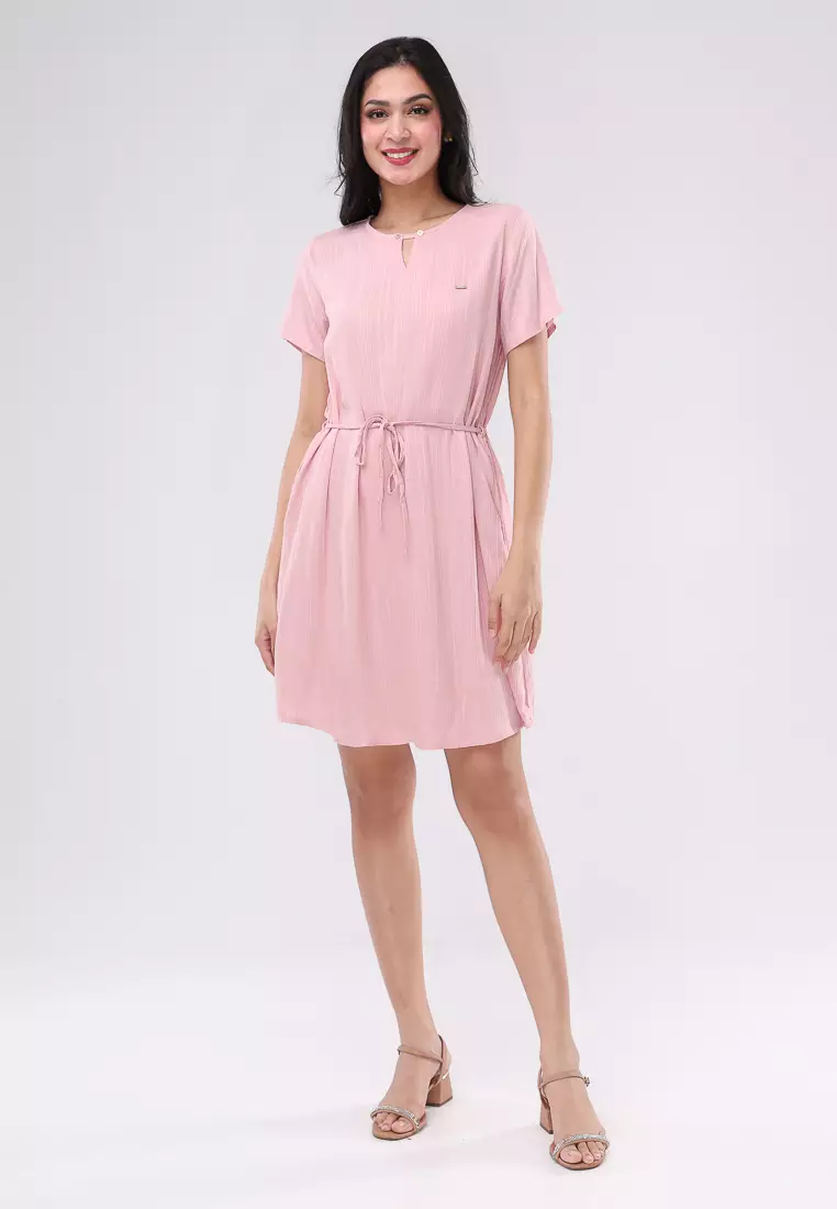 Woven Textured Short Sleeve Dress