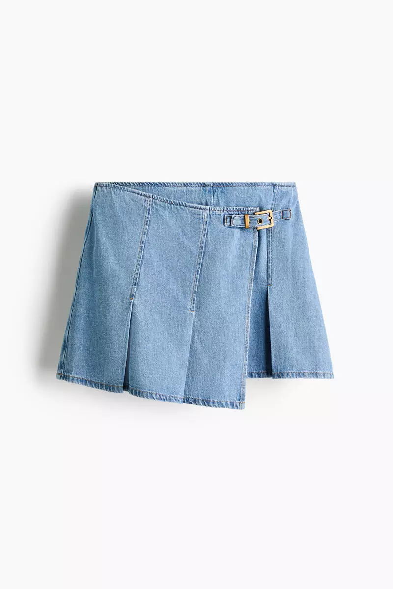 Wrapover denim skort