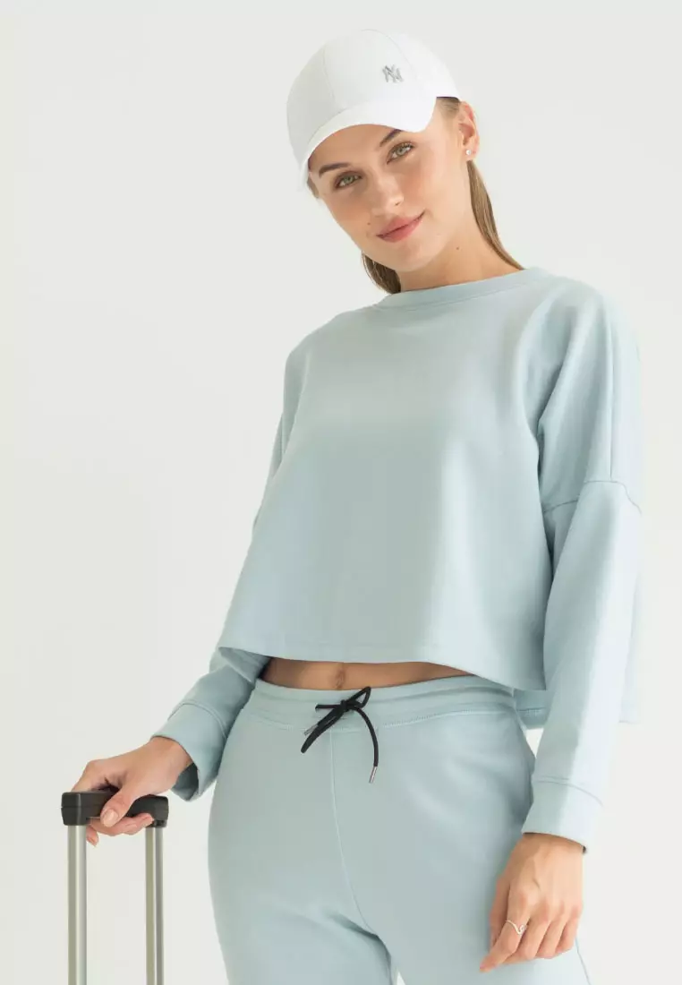 Loraine Long Sleeve Crop Top - Baby Blue