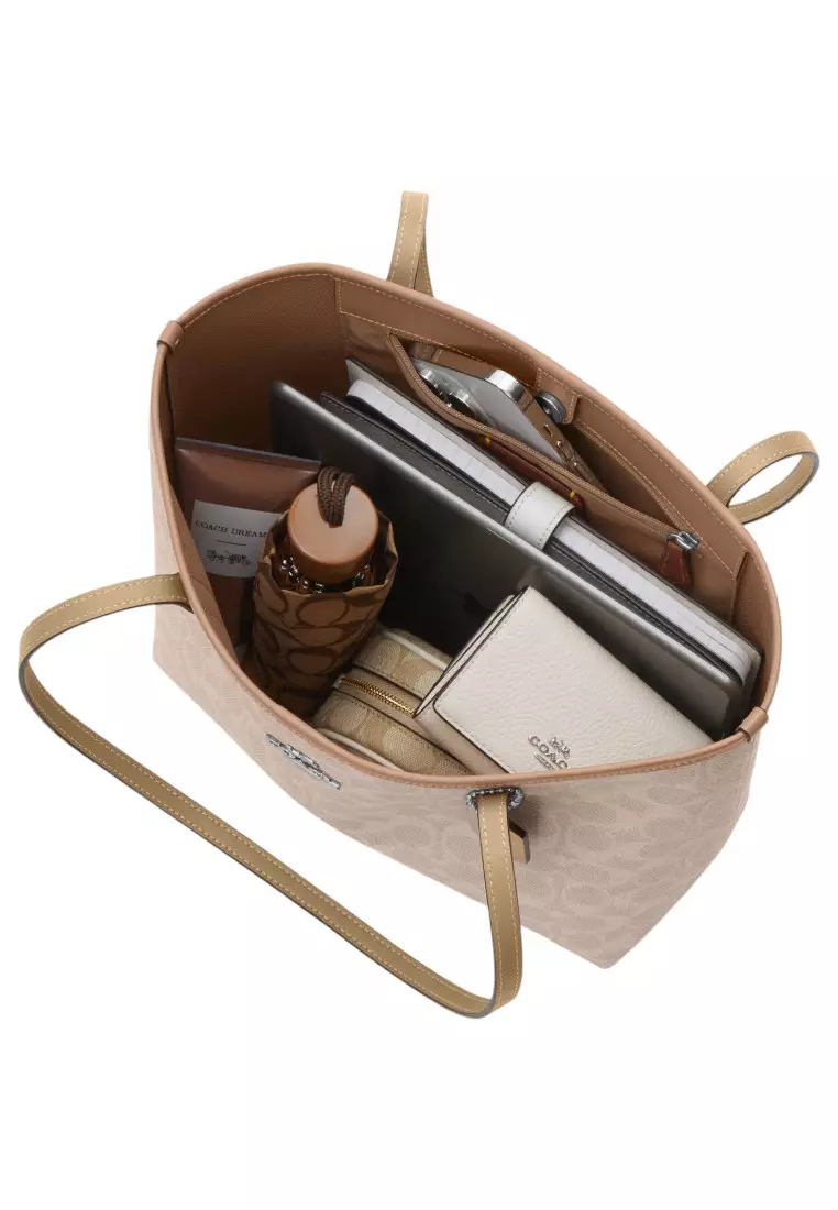 Buy COACH Medium City Tote Bag In Signature Canvas - Sand/Taupe