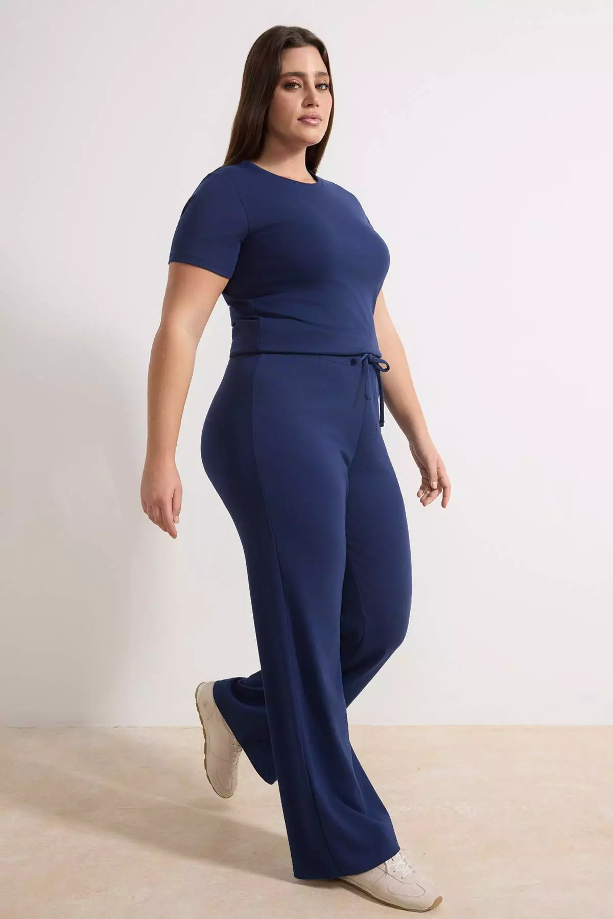 Navy Blue Fitted/Bodycon Ribbed Stretch Knitted Top And Bottom Set Tbbss25Cp00024