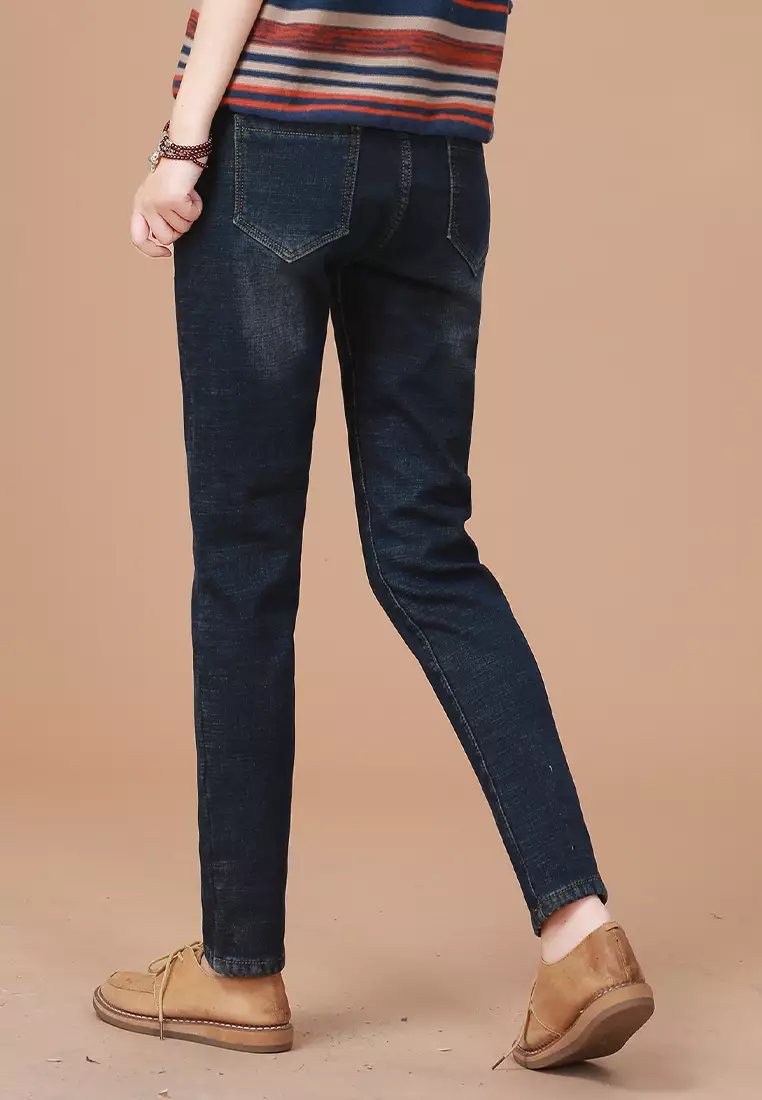 Elasticated Waist Zip And Velvet Jeans