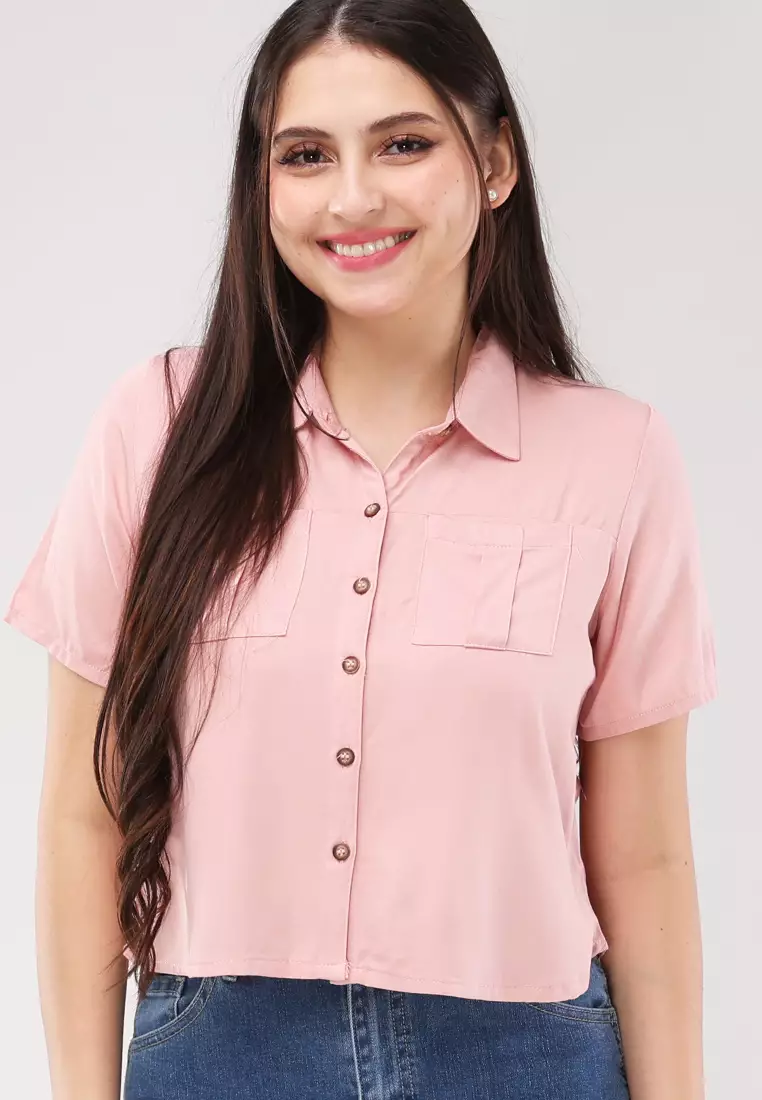 Single Twill Woven Short Sleeves Blouse