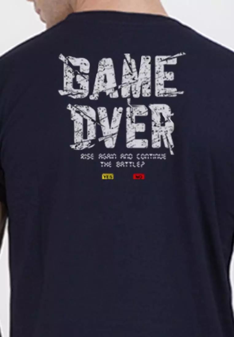 Gameover Graphic Navy Blue Cotton Short Sleeve Crew Neck Relaxed Tee