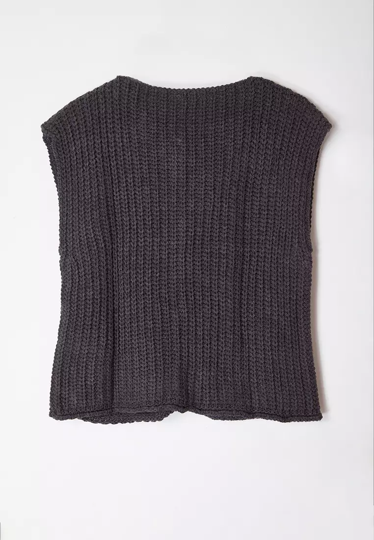 Anthracite Crew Neck Fitted Vest TWOAW25YE00027