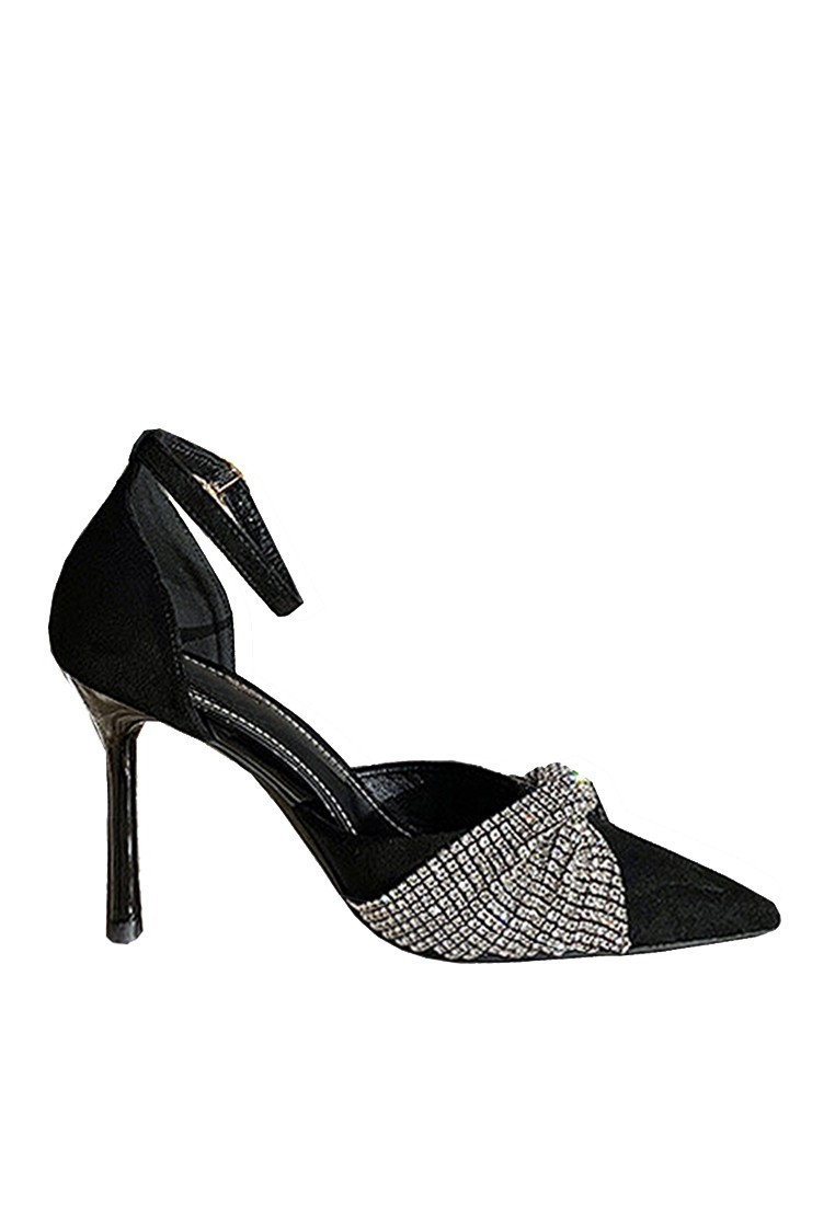 VANSA 9cm Rhinestone Bow Faux Suede D'orsay High Heel Shoes VSW-P88815.9