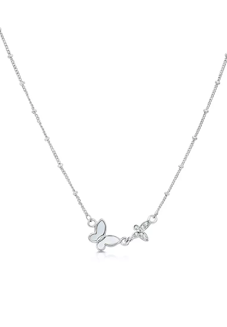 Claire Mother of Pearl or Abalone Shell Earrings with Double Butterfly Necklace Jewelry Gift Set