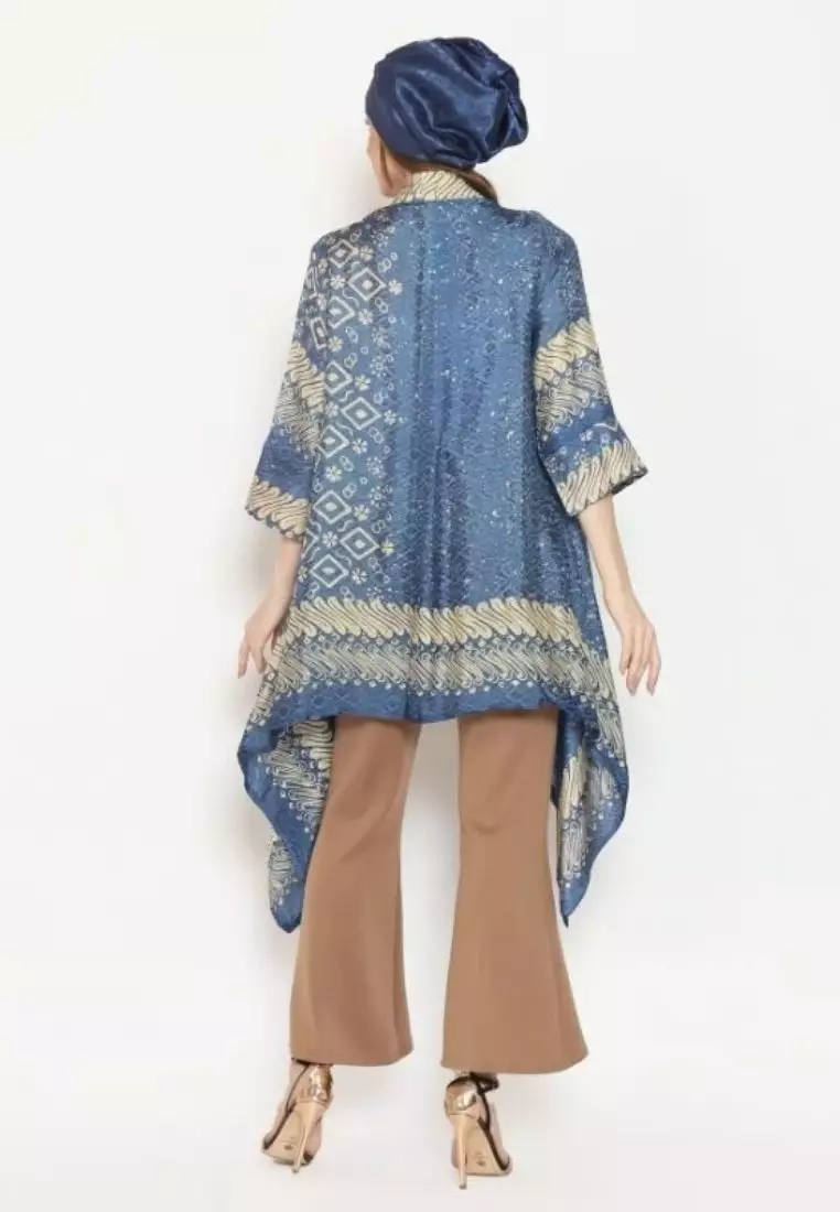Rinjanie Batik - Bolero Ayam - Bolero Asimetris Biru - Outer Batik Modern - Outer Batik Wanita - Outer batik kekinian - Batik Cap Mix - JMWN - BR