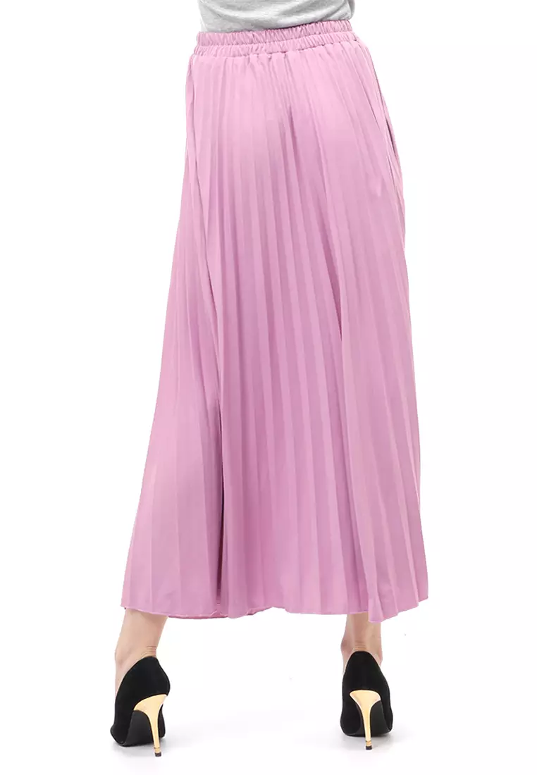 Skirt Plisket Bawahan Wanita Motif Polos Relaxed Fit - Lavender