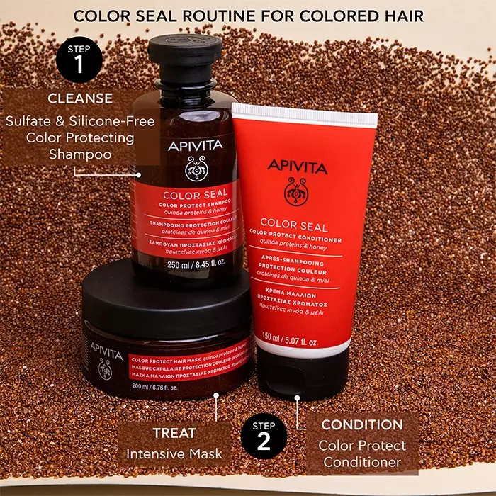 Apivita Color Seal Color Protect Conditioner 150 ml | Perawatan Conditioner Non SLS Quinoa Protein dan Madu untuk Rambut Berwarna dan Highlight Menghidrasi Menjaga Warna Rambut