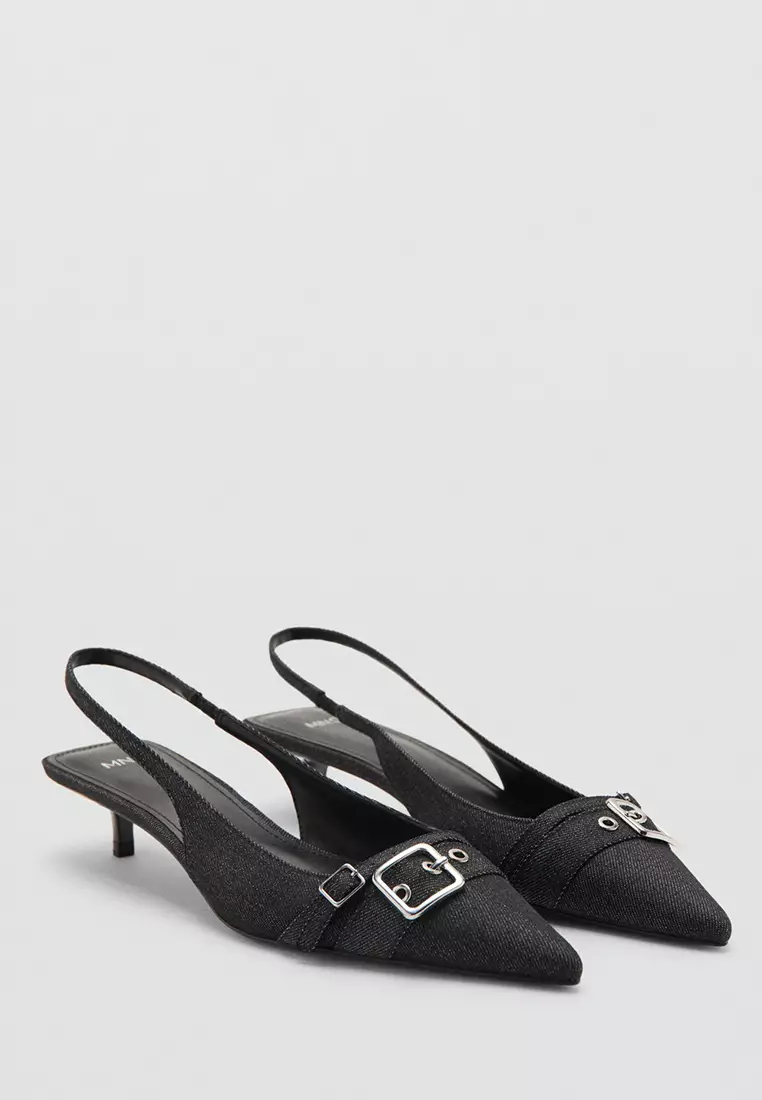 Slingback Denim Heels With Buckle