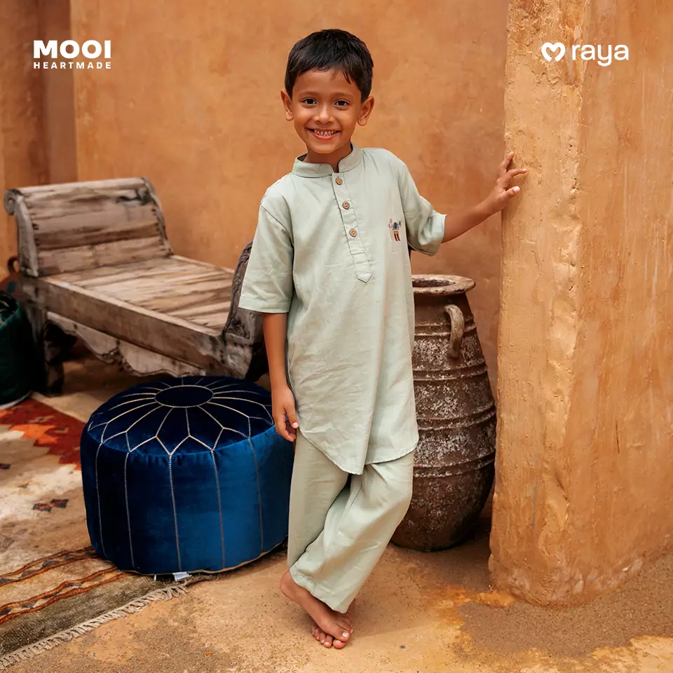 Mooi Adam Koko Set Setelan Koko Anak Raya Collection - White