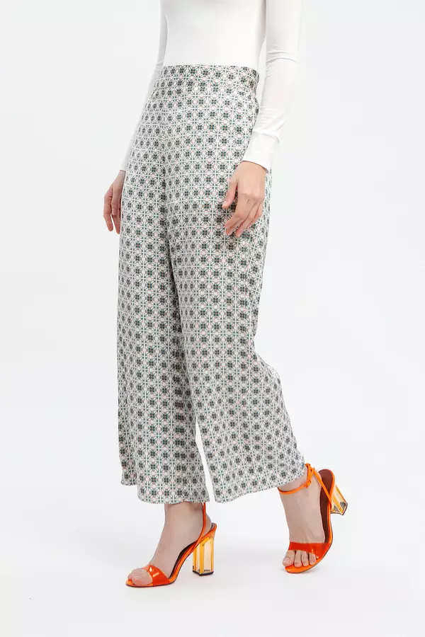 MINIMAL - Pervin - Kulot Lebar Motif Geometris - Green Colour Green_Light