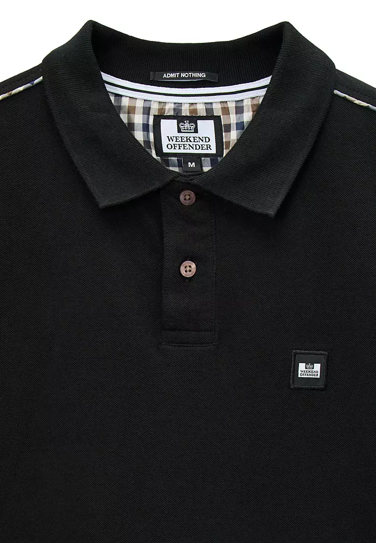 MENS BLACK SAKAI POLO WITH MID HOUSE CHECK PIPING