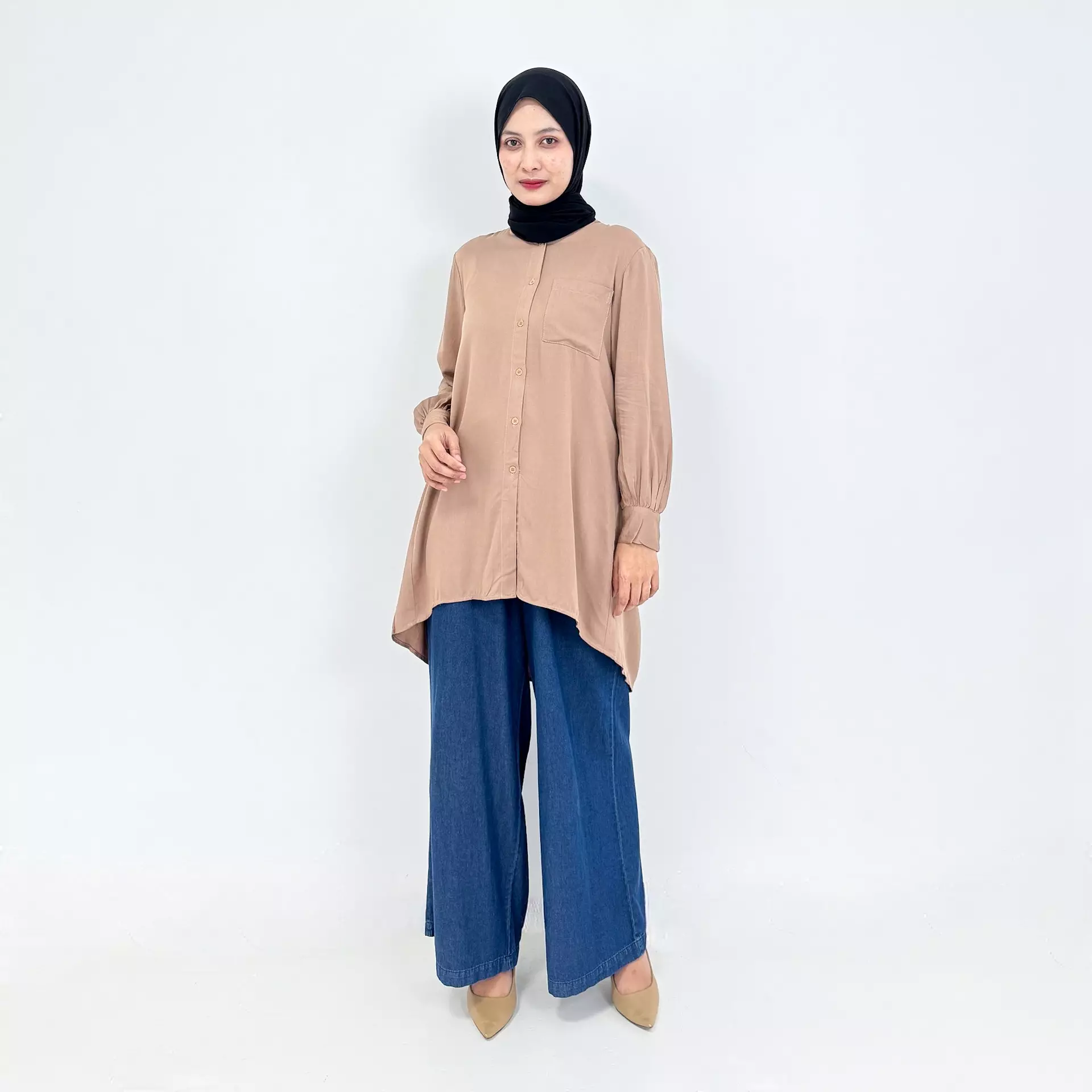 Cotton Tunic Nisa -BROWN- Atasan Lengan Panjang Wanita Tunik Basic