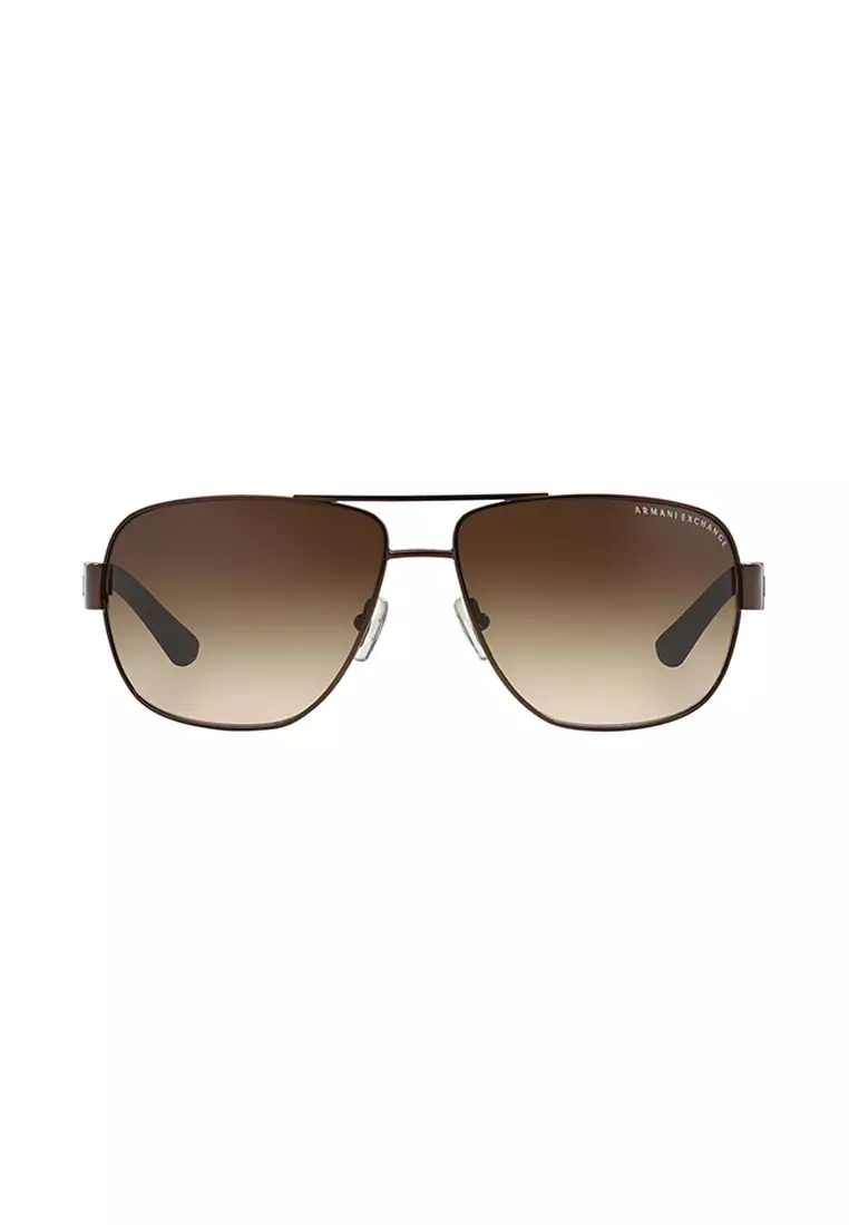 Men's Pilot Frame Brown Metal Sunglasses - AX2012S