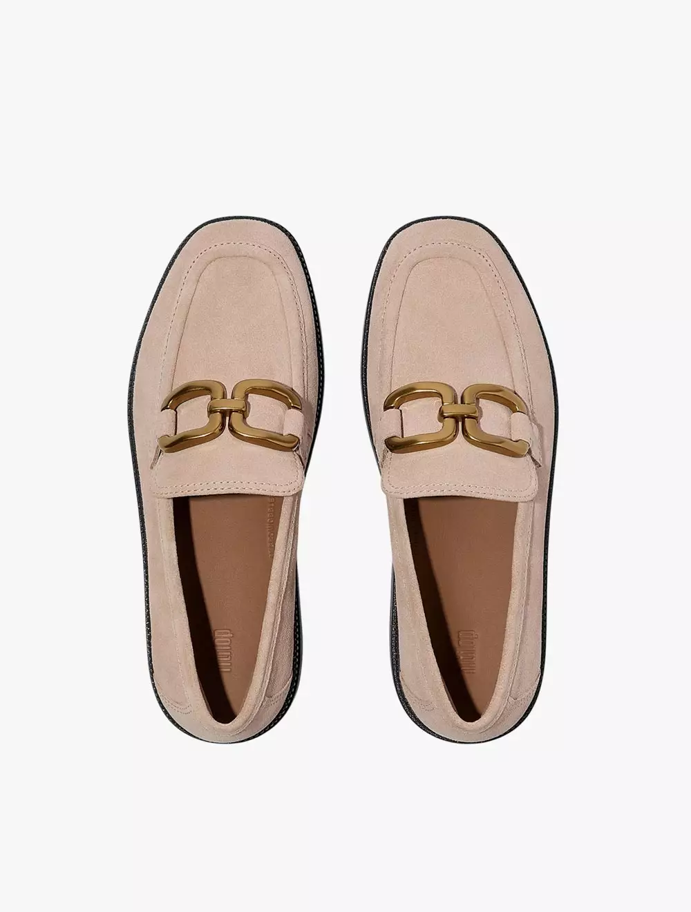 Fitflop F-Luma Square-Chain Suede Demi-Wedge Loafers - Classic Beige