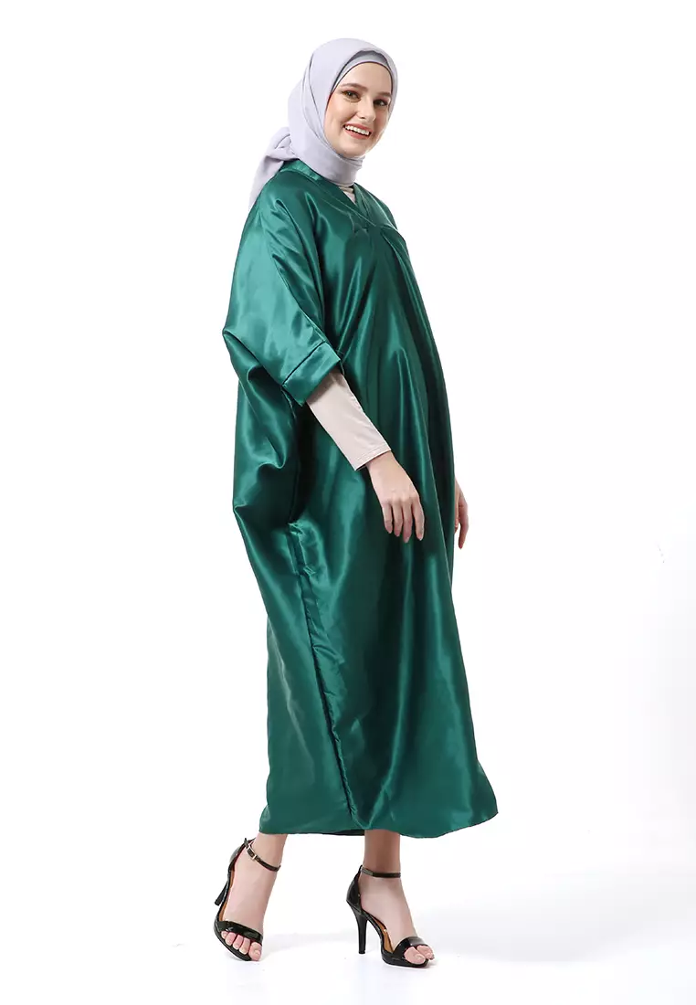 Kahitna Kaftan Pakaian Muslimah Premium Motif Polos High Quality - Hijau