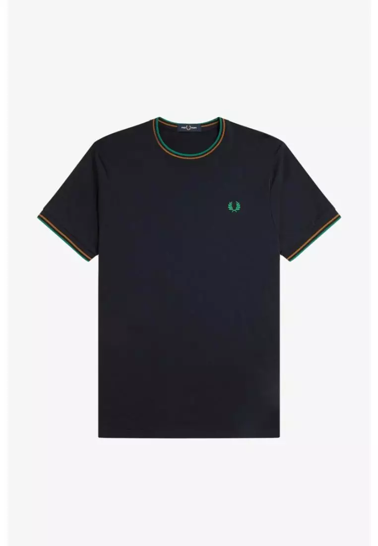 Fred Perry M1588 Twin Tipped T-Shirt (Navy / Dark Caramel / Sport Green)