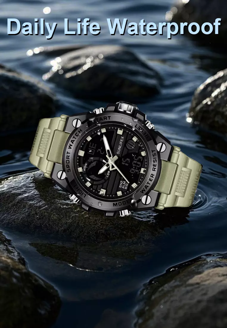 Jam Tangan Pria Analog&Digital Tali Silicone Original Luminous Display Anti Air Jam Tangan Cowok KHAKIBLACK