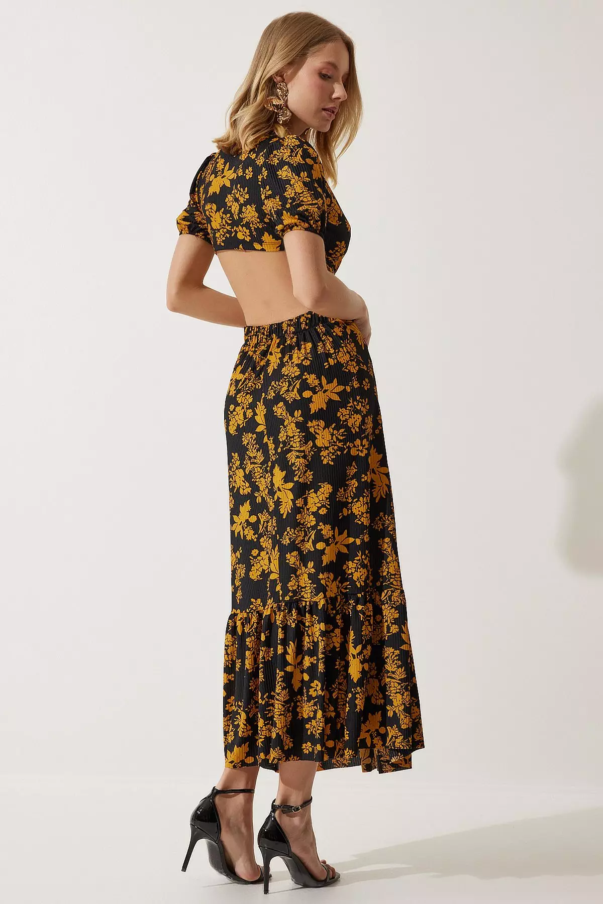 Pleated Floral Print Dress