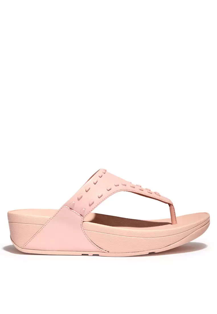 FitFlop LULU Women s Rubber Stud Leather Toe Post Sandals Pink Salt GB1 A35