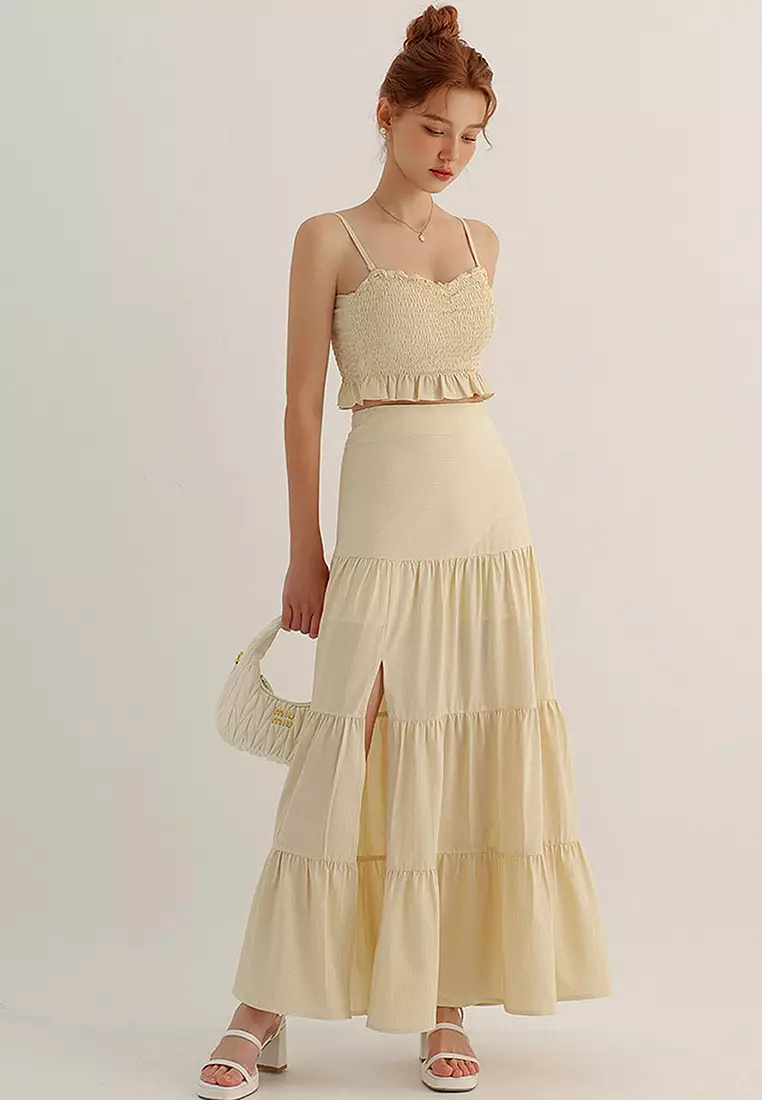 Striped Tiered Maxi Skirt