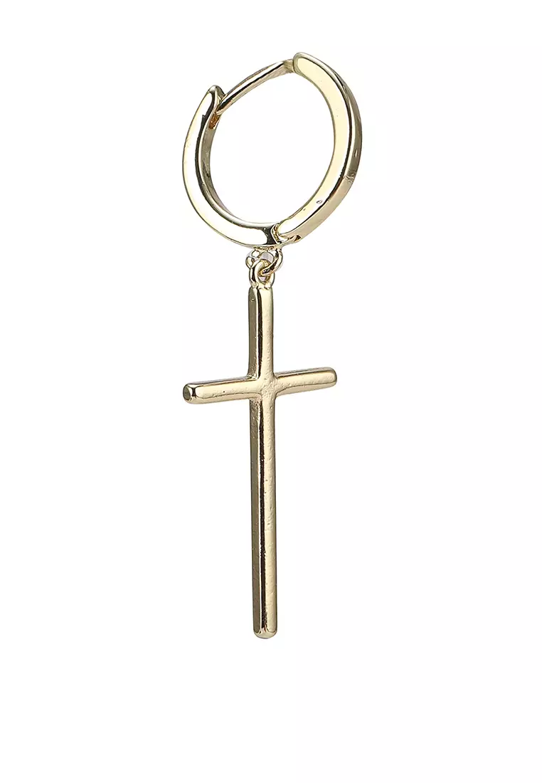 Gold cross earrings clearance mens