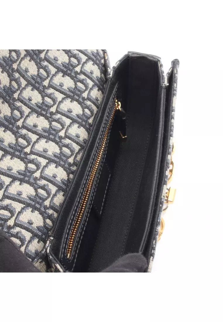 Pre-Loved Christian Dior 30 MONTAIGNE Montaigne oblique chain shoulder bag canvas leather Navy beige