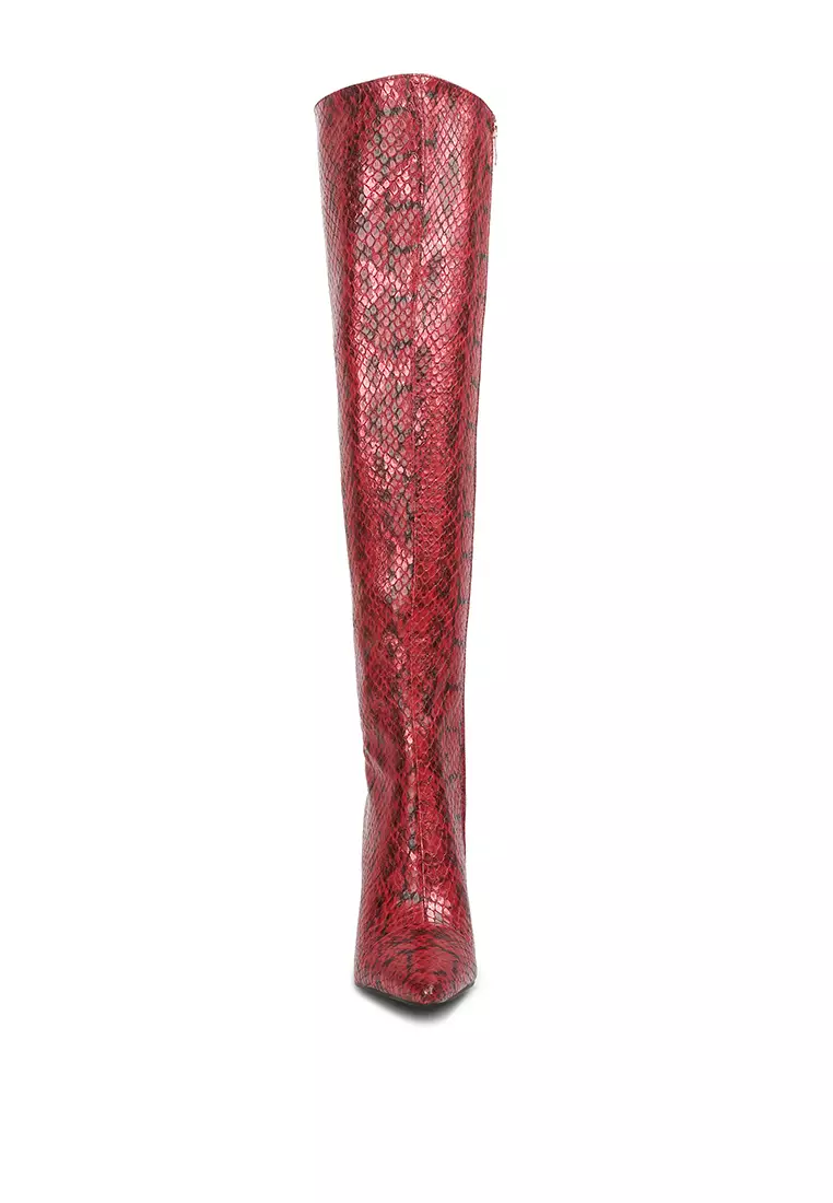 Buy London Rag Red Snake Print Stiletto Knee Boots 2024 Online