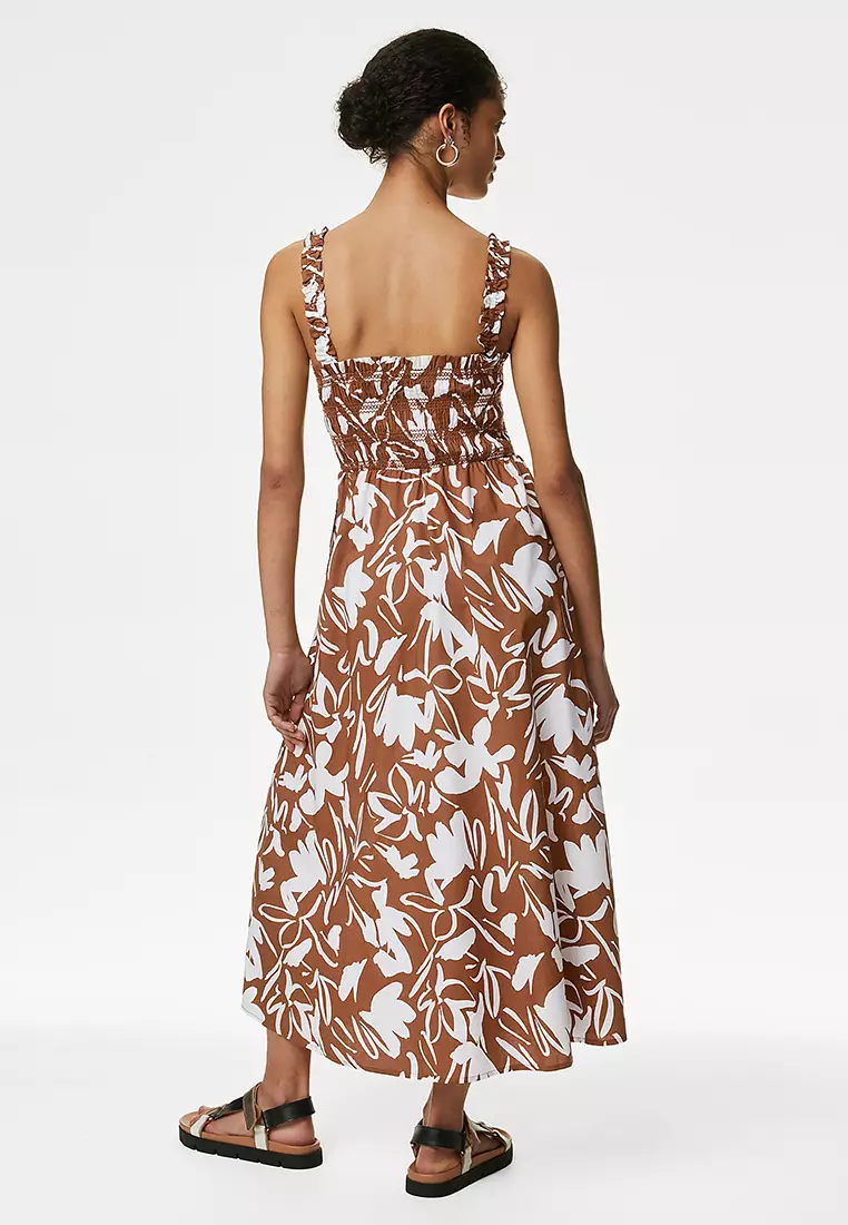 Pure Cotton Printed Midi Waisted Cami Dress