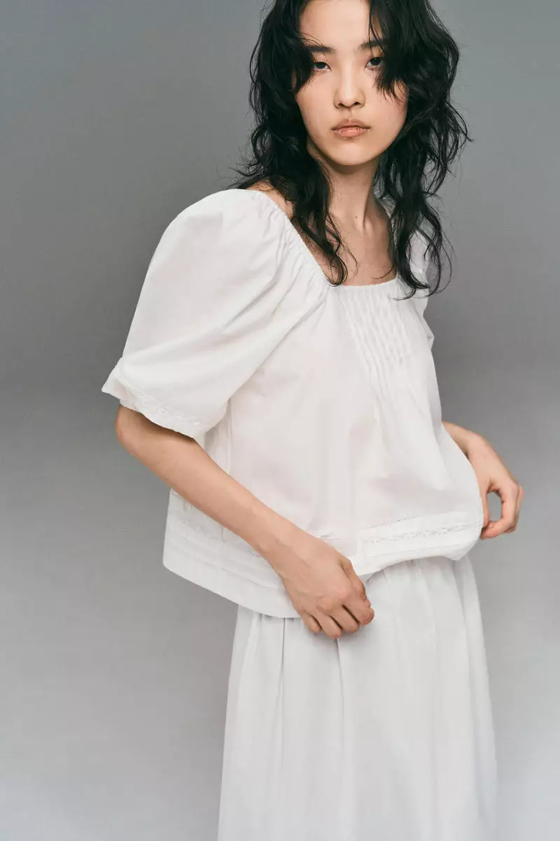 Pintucked cotton blouse