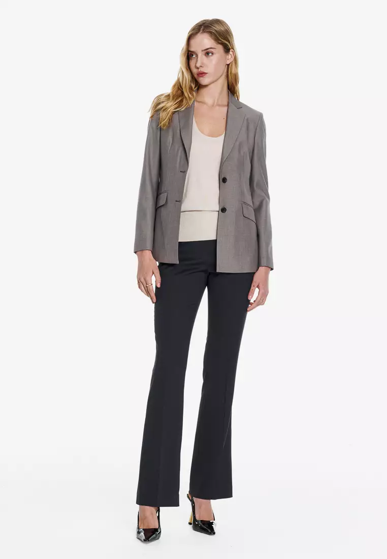 Gray Mid-Rise Flared Trousers