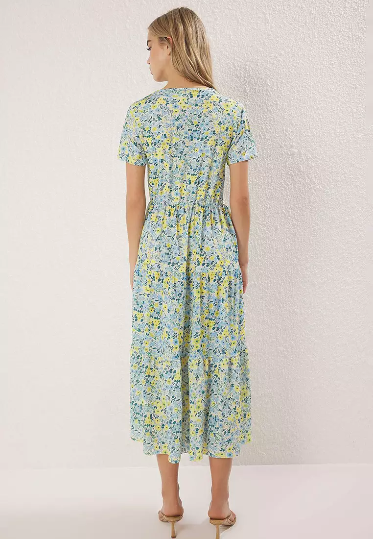 Yellow Floral Midi Knitted Dress Twoss24El00417