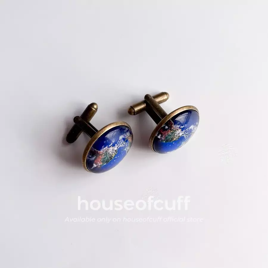 houseofcuff Cufflinks kancing manset kemeja peta dunia biru
