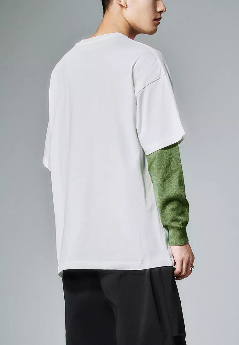 UR春季新款男装撞色立体卡通章仔宽松短袖T恤UMY450002