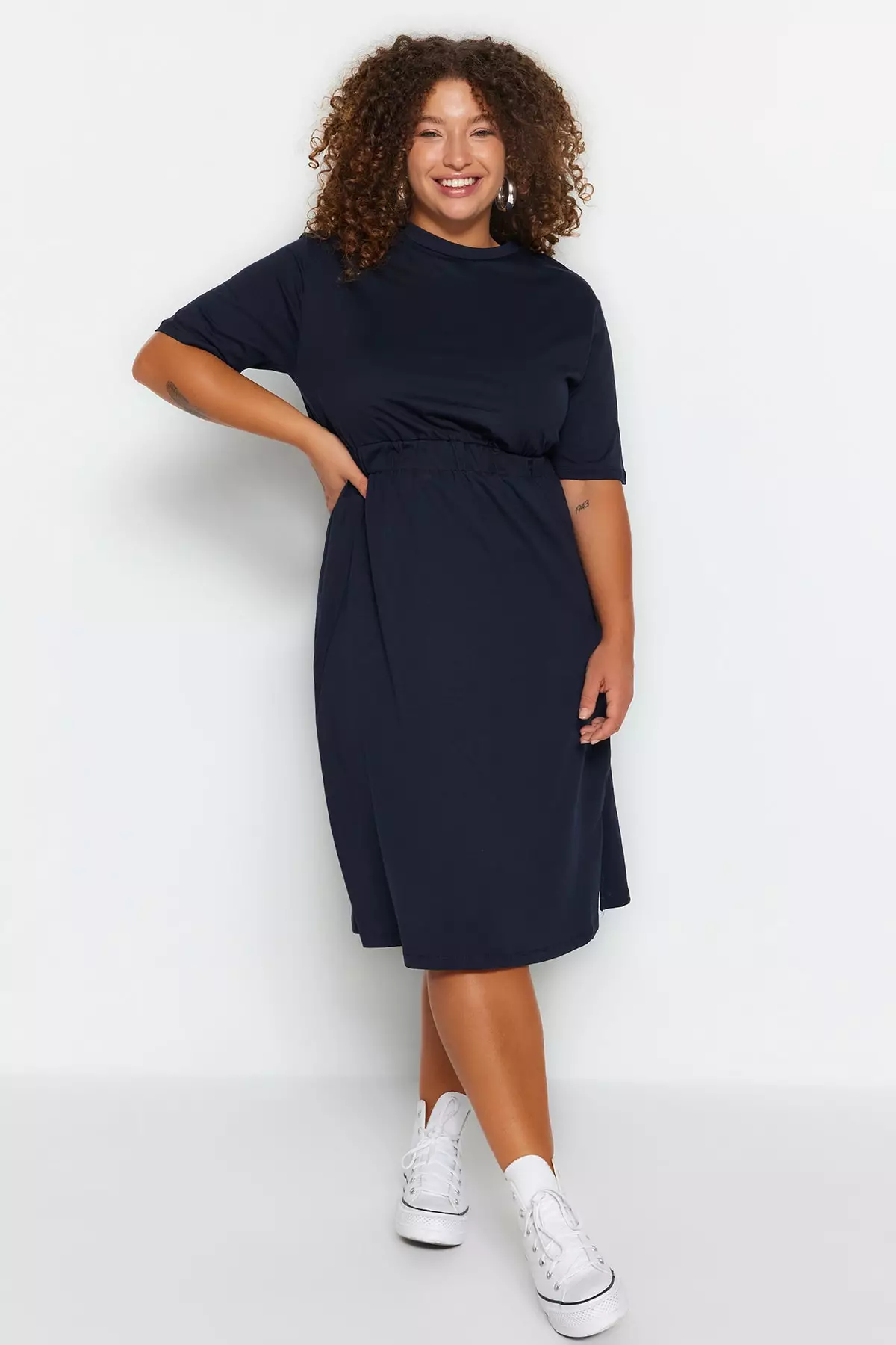 Navy blue skater dress hotsell plus size