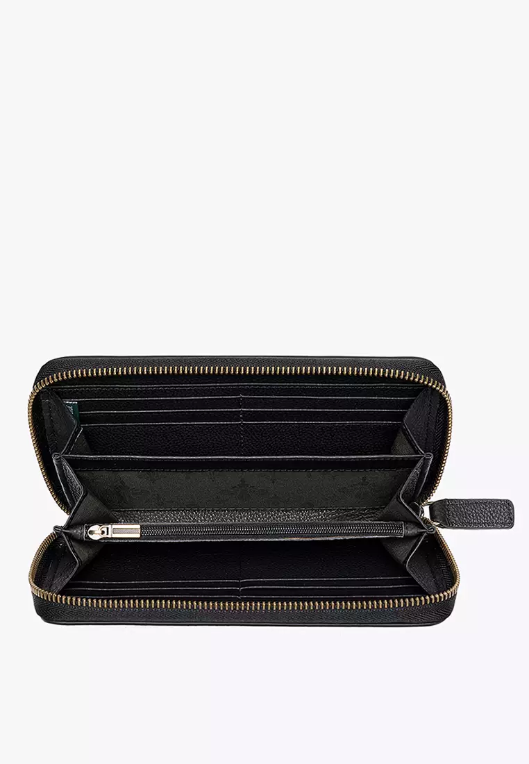 COUNTRY HIDE METRO Full Grain Cowhide RFID Blocking Zip Around Purse with Hand Carry Strap