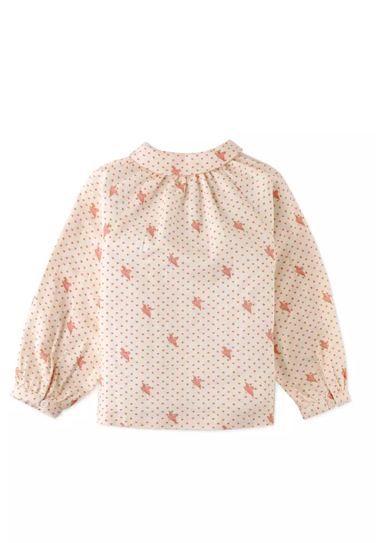 Baby Girls Bird Print Blouse With Peter Pan Collar