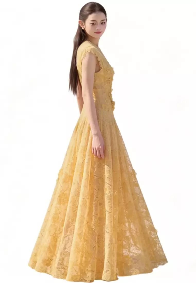 Lace Floral Maxi Dress CA26040210YE
