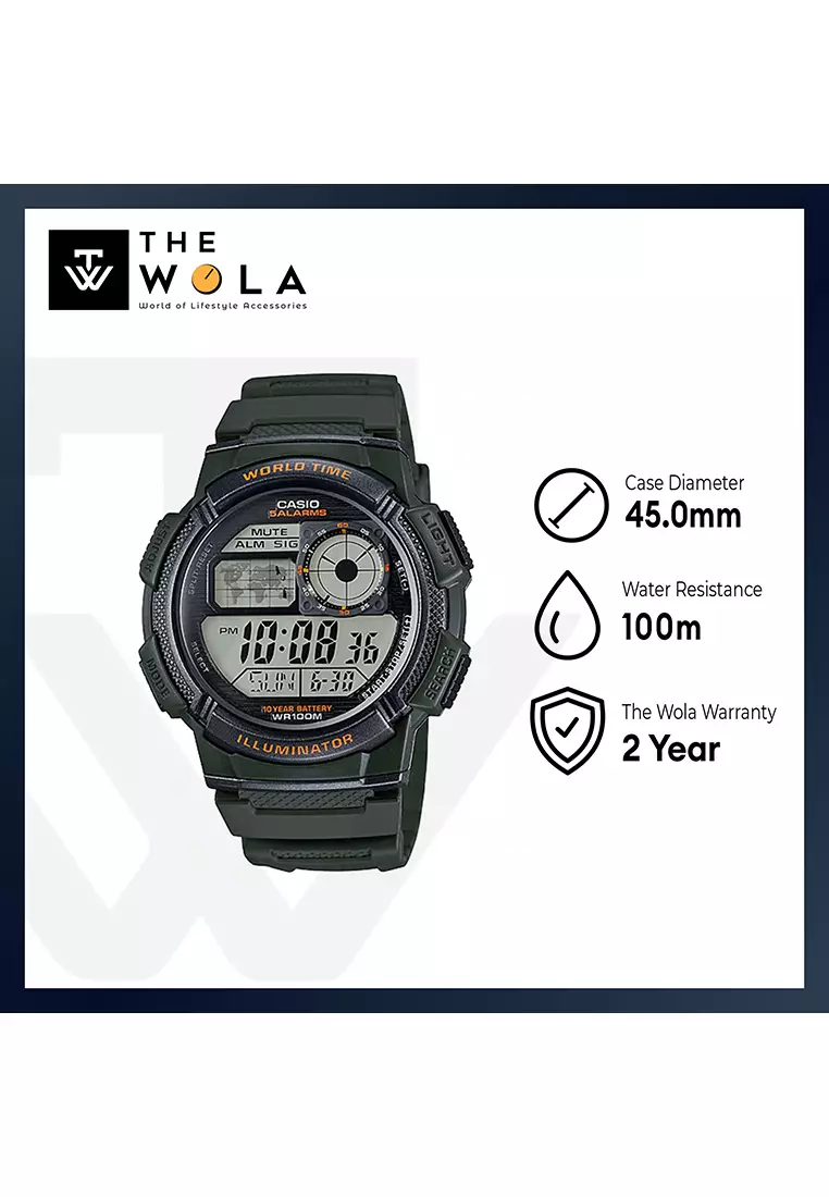 Men's Digital Watch AE-1000W-3AV Army Green Resin Band Watch for Men