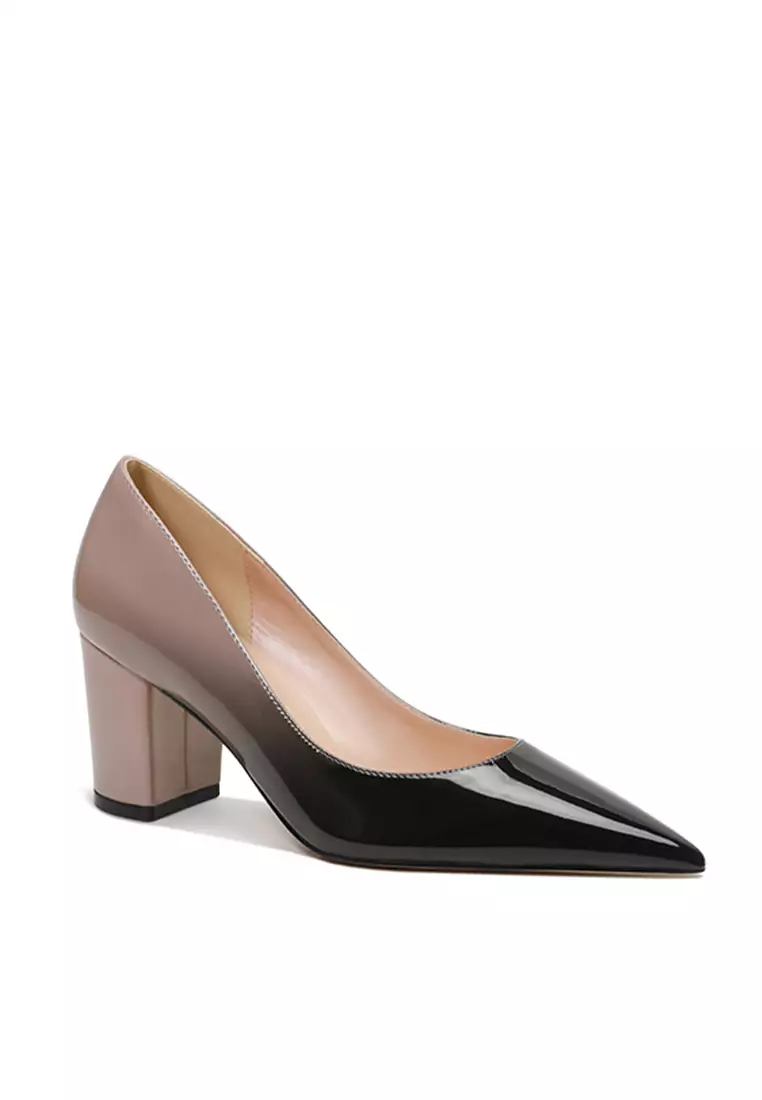 6CM Pointed Faux Patent Block Heels Shoes HZL260