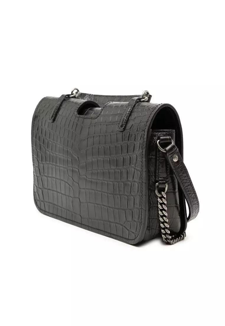 Pre-Loved Saint Laurent Medium Croc Embossed Leather Charlotte Messenger Bag