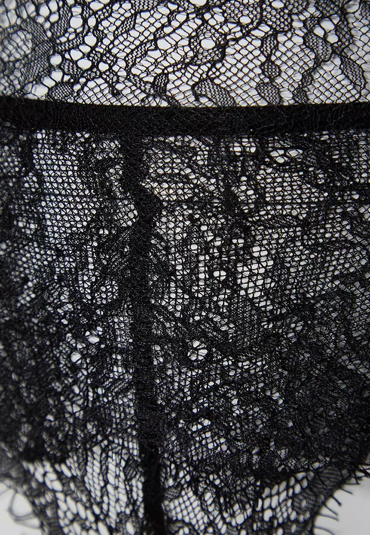Black Lace Knitted Panties, Garters And Stockings