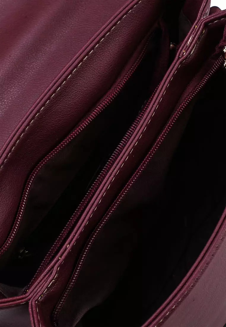 Faux Leather Sling Bag With Flap Over Closure